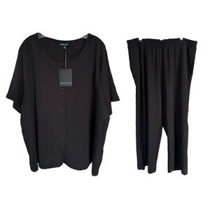 Modern Works Women's Stylish Gauze Top & Bottom Set Lightweight Plus Sz 3X Black